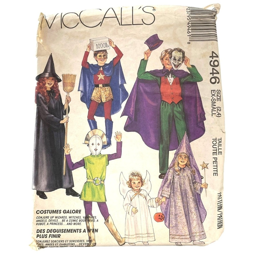 McCalls Sewing Pattern 4946‎ Costume Jester Witch Strong Man Child Size 2-4